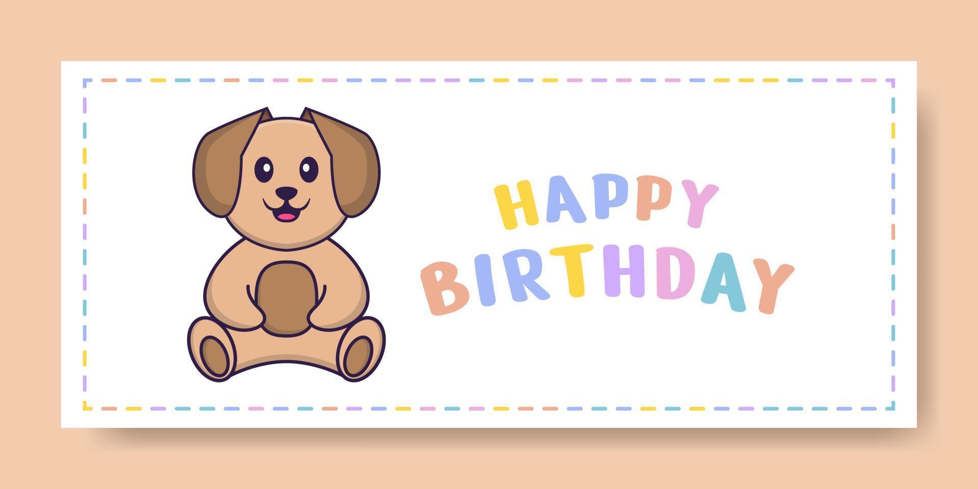 Happy Birthday banner with Cute dog cartoon character. Vector Illustration