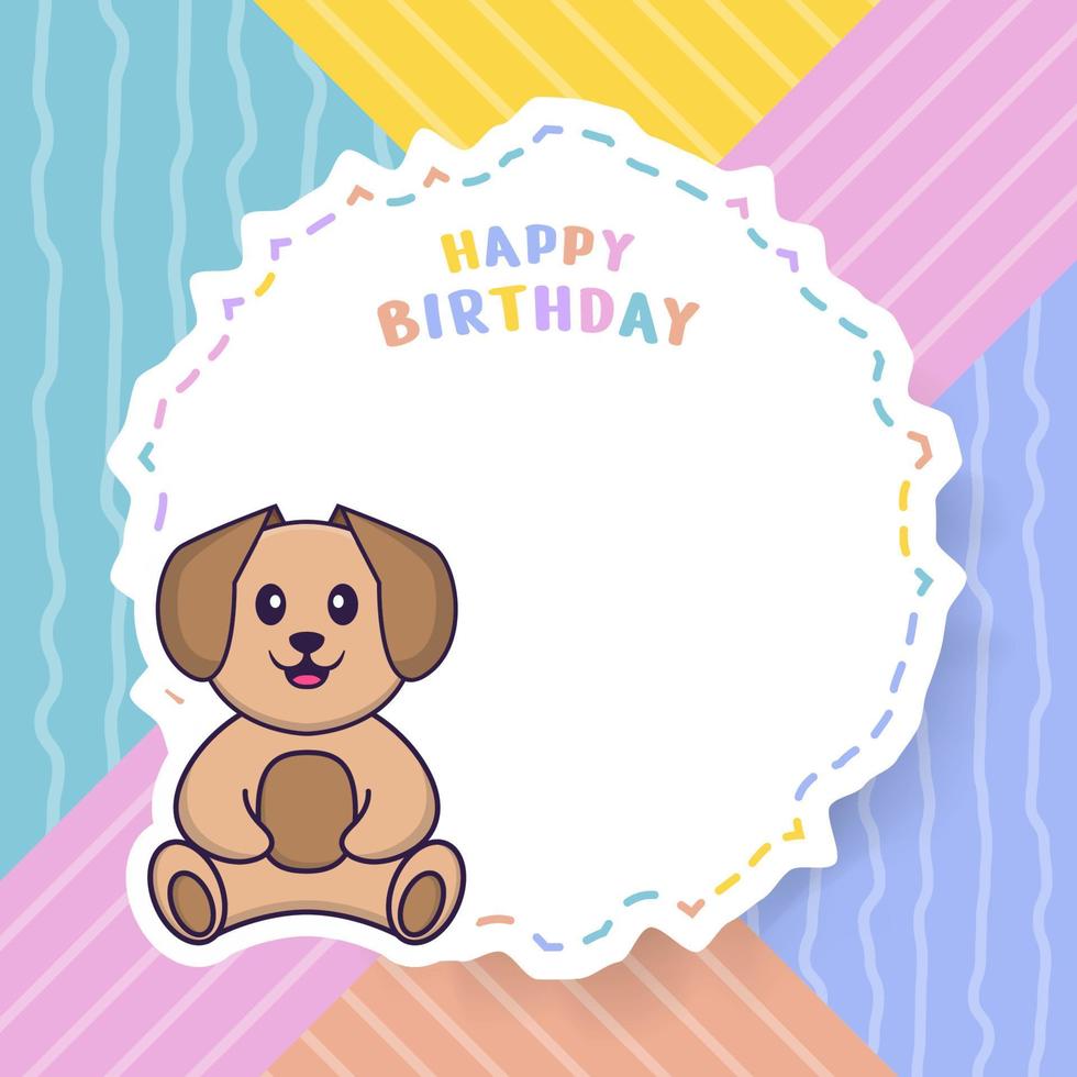 Happy Birthday greeting card with Cute dog cartoon character. Vector Illustration