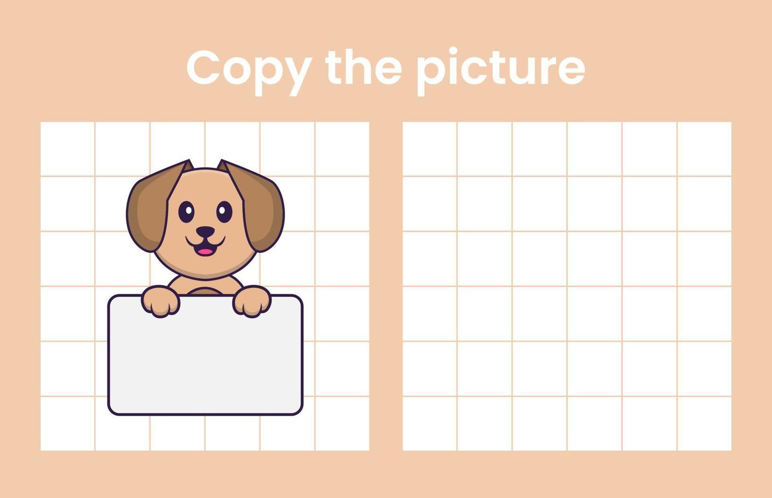 Copy the picture of a cute dog. Educational game for children. Cartoon vector illustration