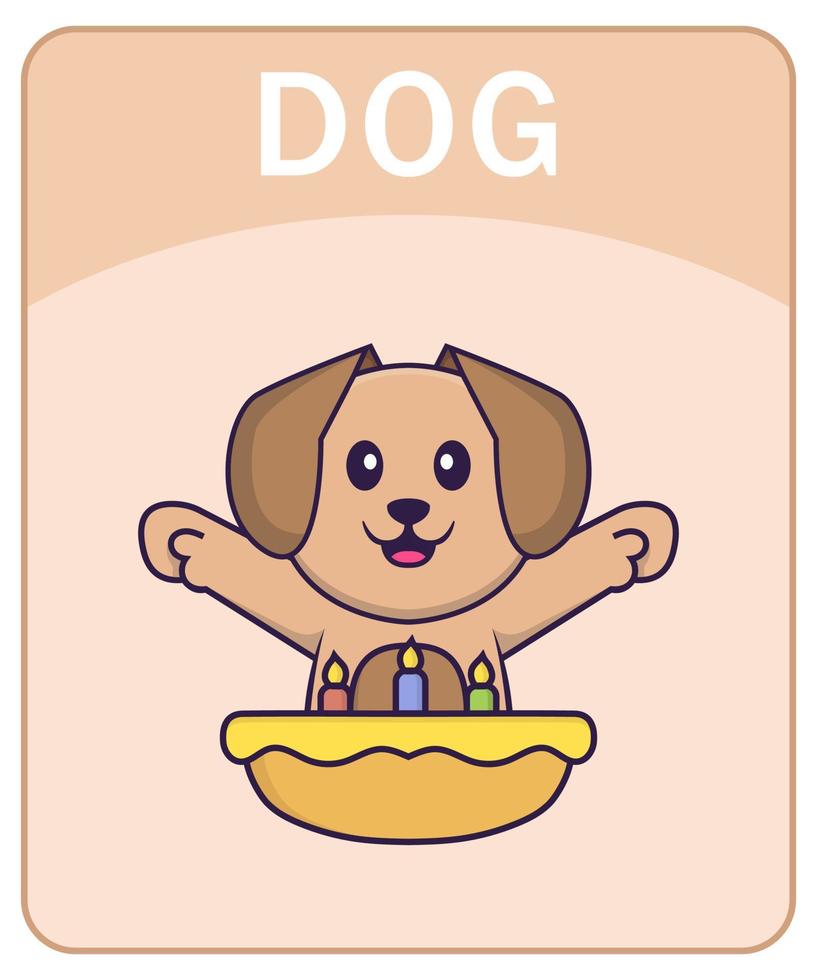 Alphabet flashcard with Cute dog cartoon character. vector