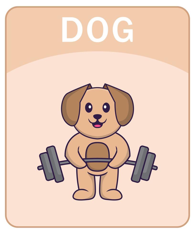Alphabet flashcard with Cute dog cartoon character. vector