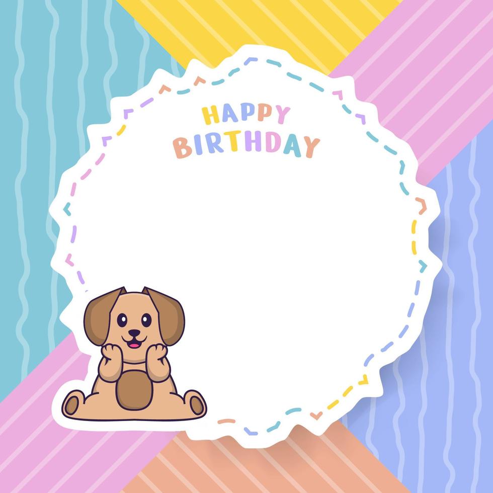 Happy Birthday greeting card with Cute dog cartoon character. Vector Illustration