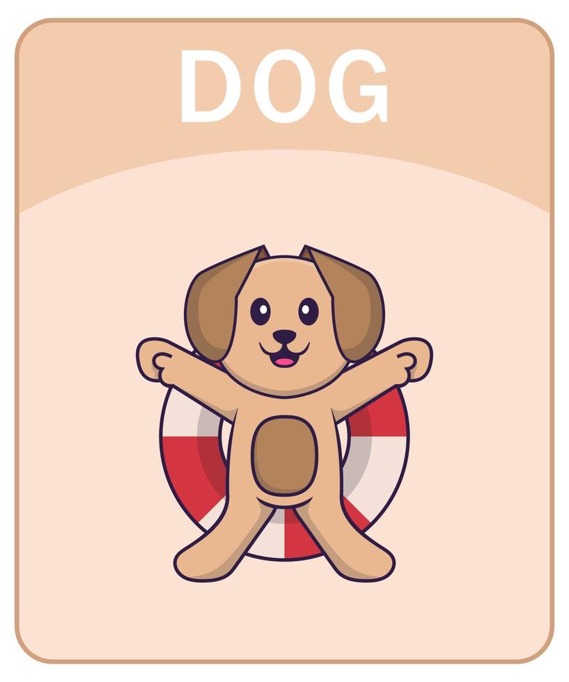 Alphabet flashcard with Cute dog cartoon character. vector