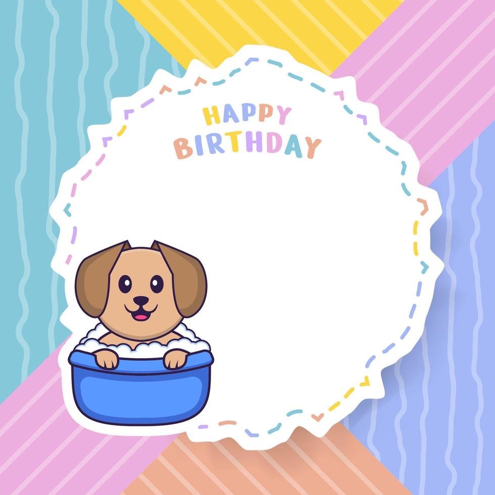 Happy Birthday greeting card with Cute dog cartoon character. Vector Illustration