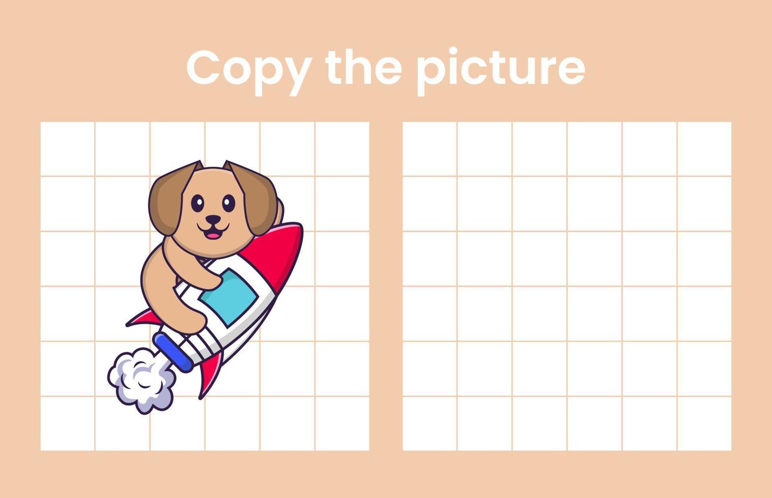 Copy the picture of a cute dog. Educational game for children. Cartoon vector illustration