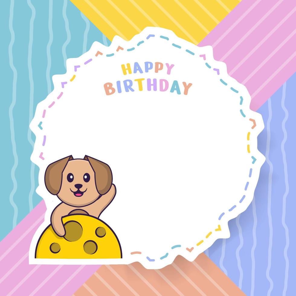 Happy Birthday greeting card with Cute dog cartoon character. Vector Illustration