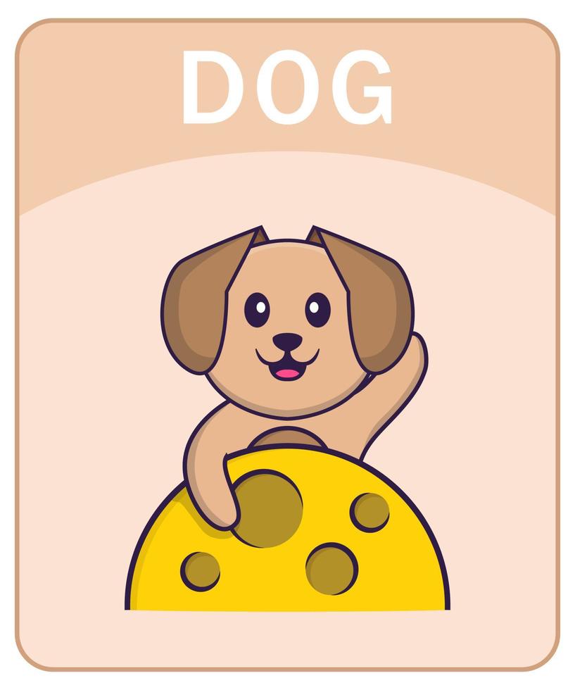 Alphabet flashcard with Cute dog cartoon character. vector