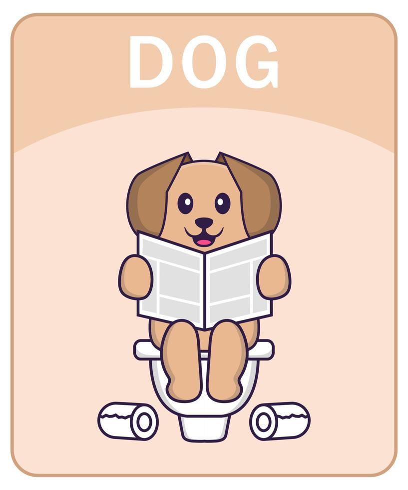 Alphabet flashcard with Cute dog cartoon character. vector