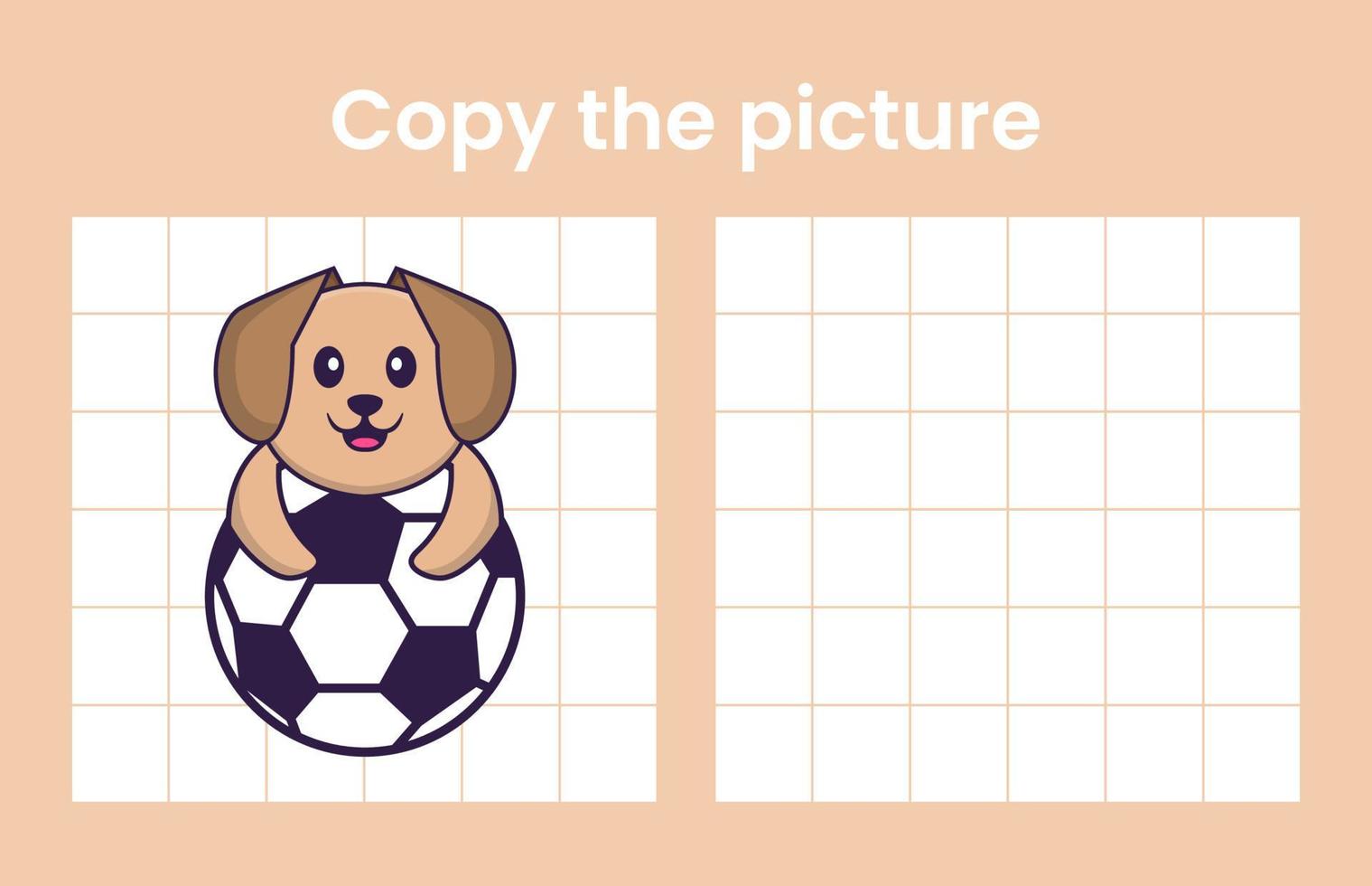 Copy the picture of a cute dog. Educational game for children. Cartoon vector illustration