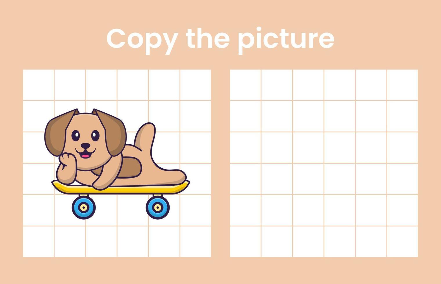 Copie la imagen de un lindo perro. juego educativo para niños. ilustración vectorial de dibujos animados vector