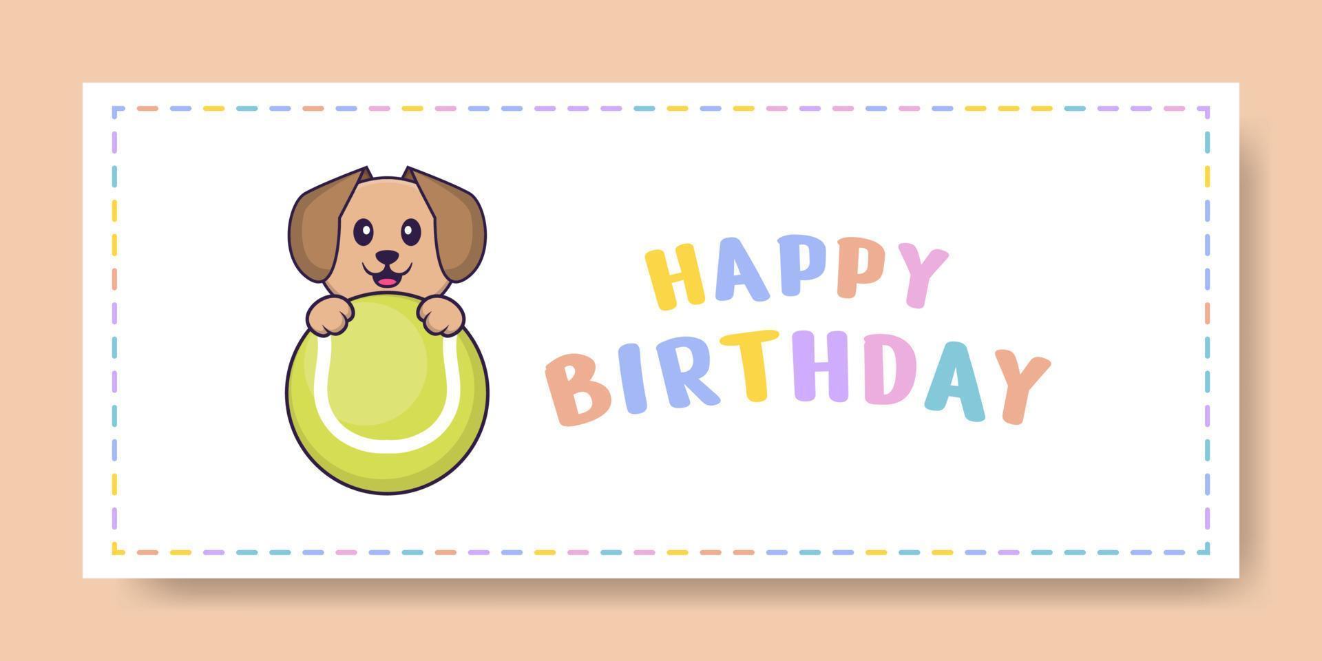 Banner de feliz cumpleaños con personaje de dibujos animados de perro lindo. ilustración vectorial vector