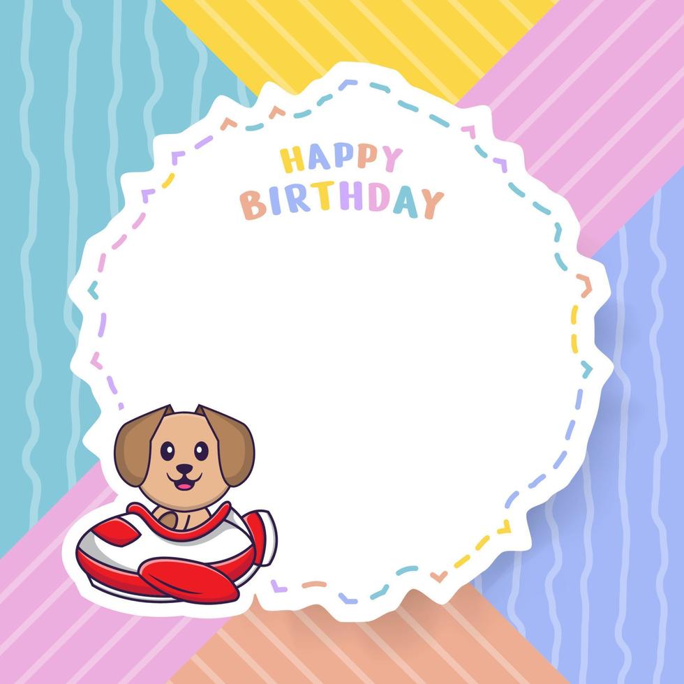 Happy Birthday greeting card with Cute dog cartoon character. Vector Illustration