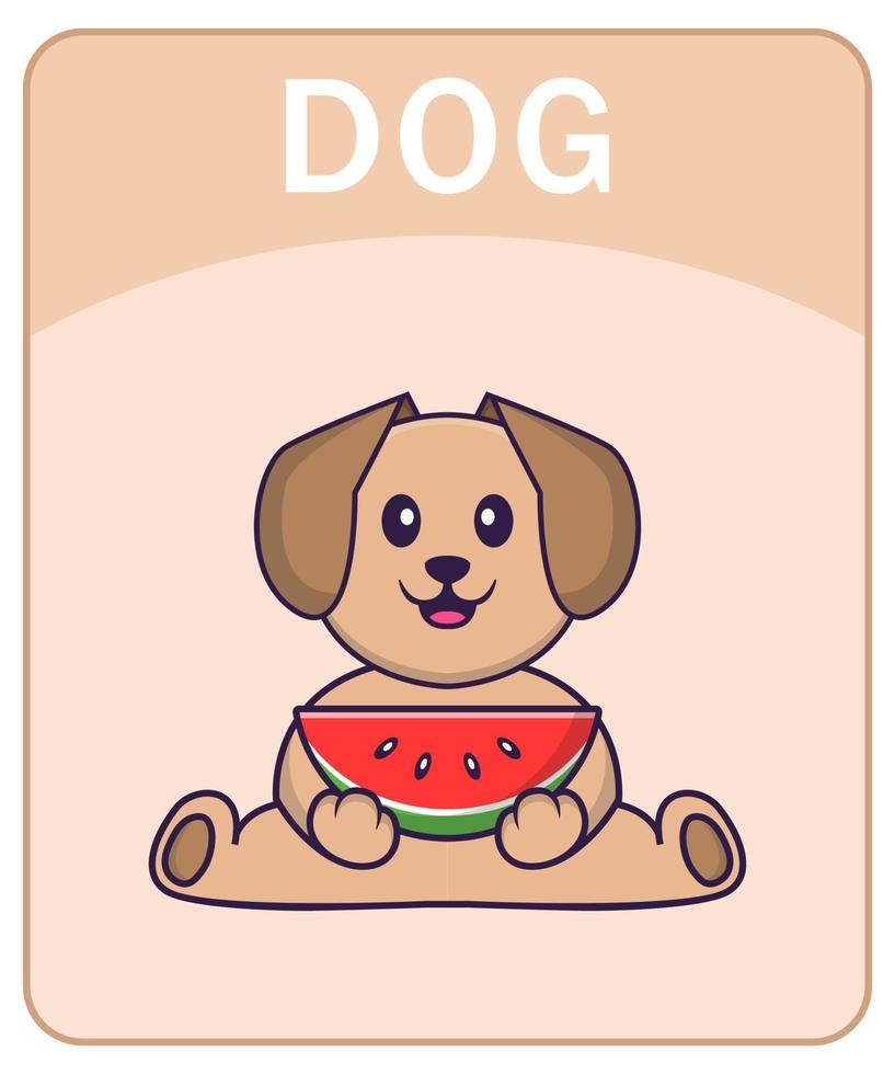 Alphabet flashcard with Cute dog cartoon character. vector