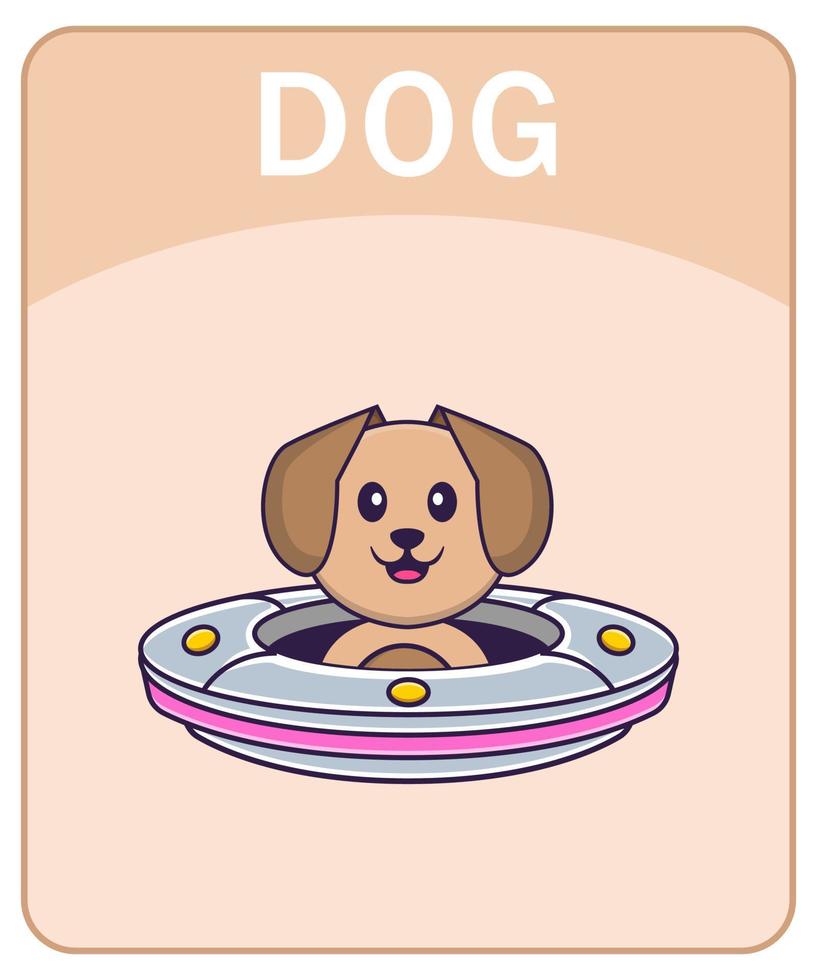 Alphabet flashcard with Cute dog cartoon character. vector