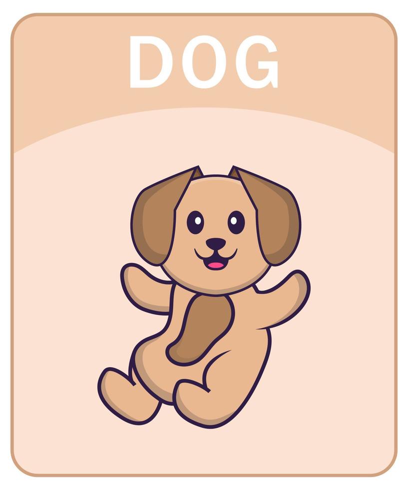 Alphabet flashcard with Cute dog cartoon character. vector