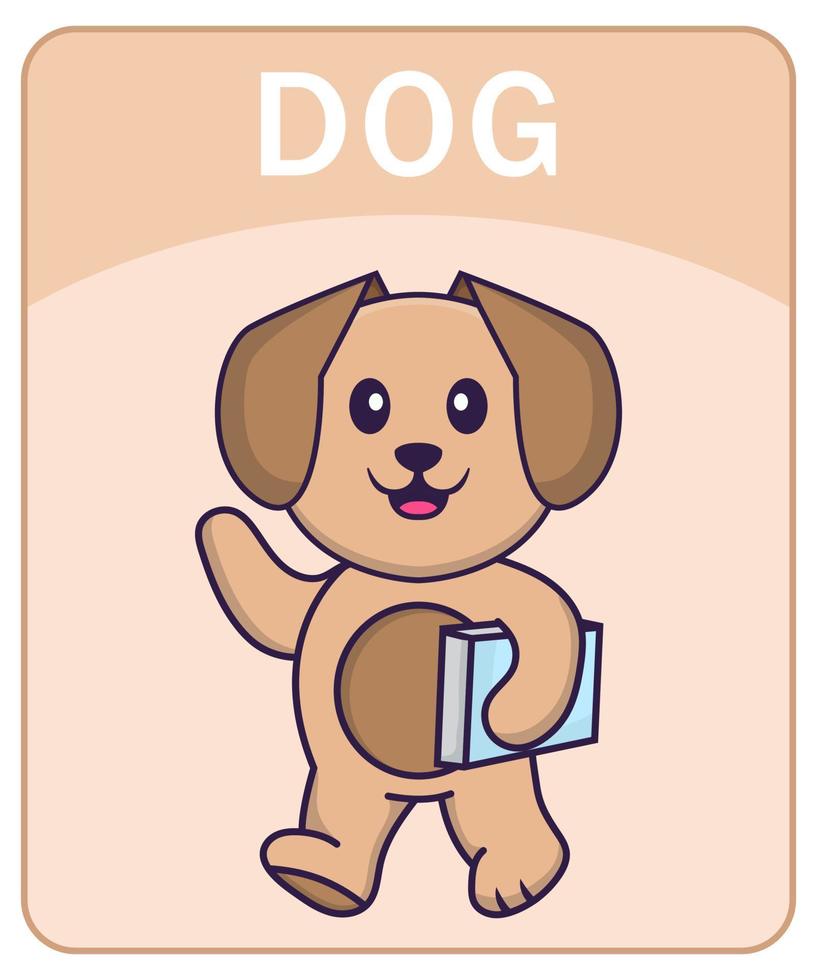 Alphabet flashcard with Cute dog cartoon character. vector