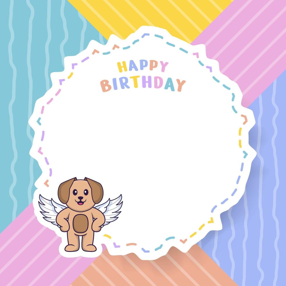 Happy Birthday greeting card with Cute dog cartoon character. Vector Illustration