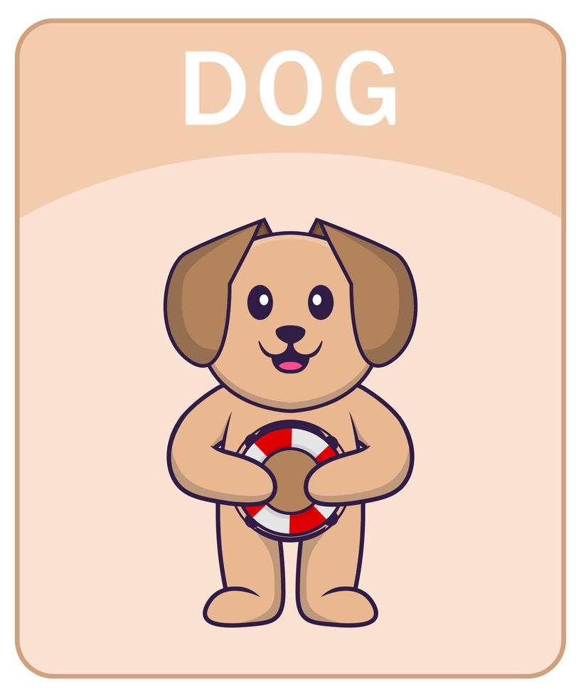 Alphabet flashcard with Cute dog cartoon character. vector