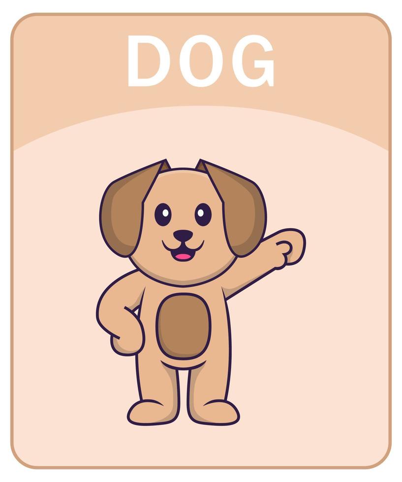 Alphabet flashcard with Cute dog cartoon character. vector