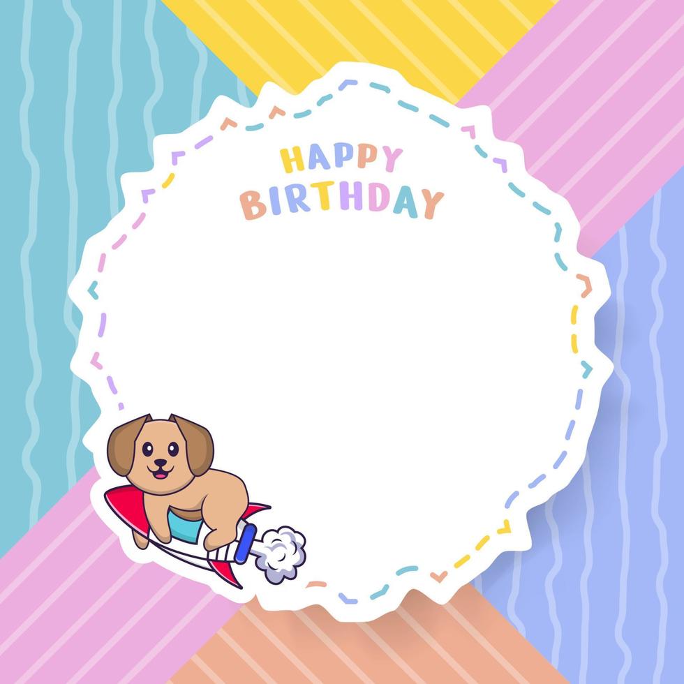 Happy Birthday greeting card with Cute dog cartoon character. Vector Illustration