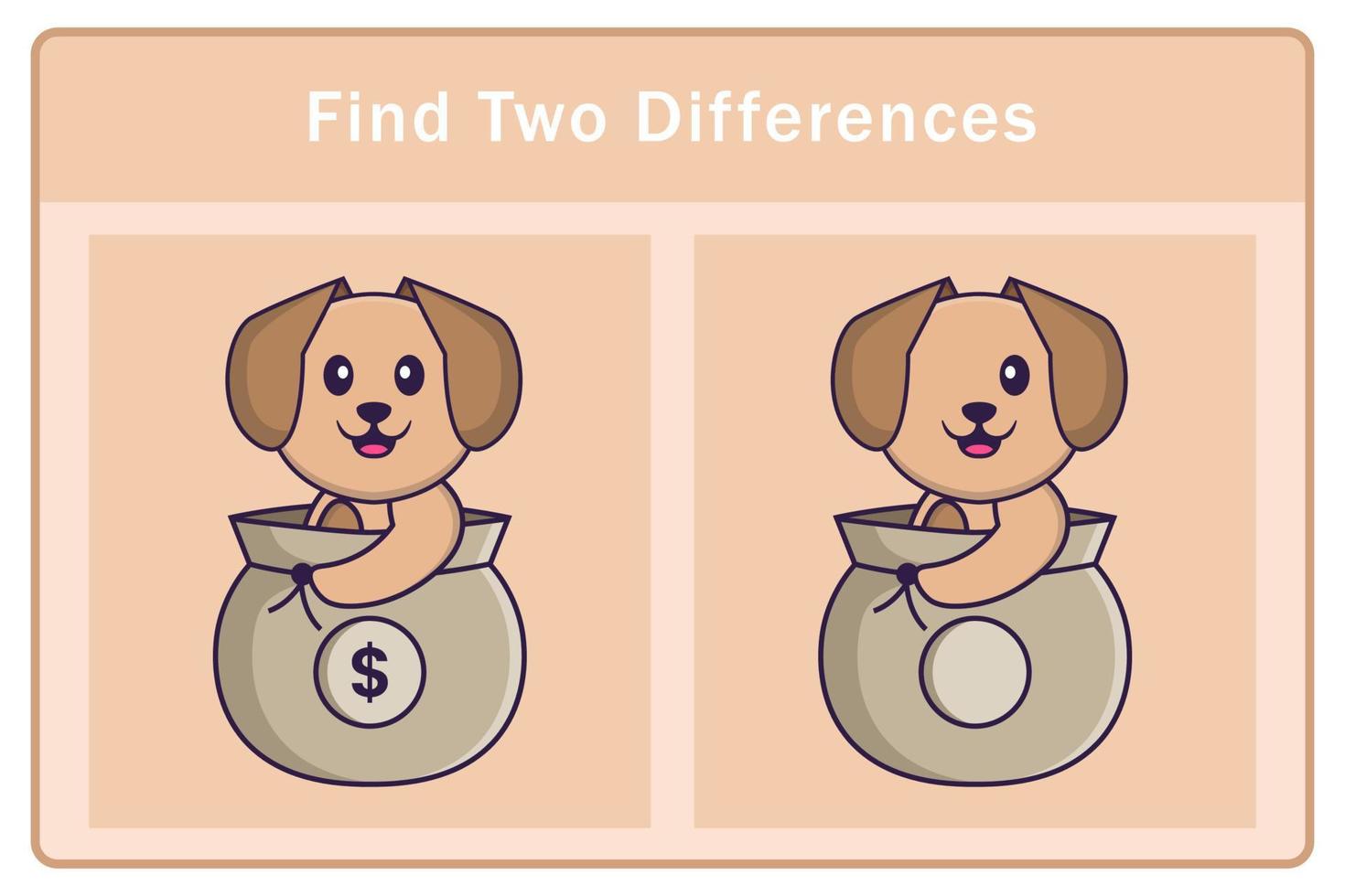 Cute dog cartoon character. Find differences. Educational game for children. Cartoon vector illustration