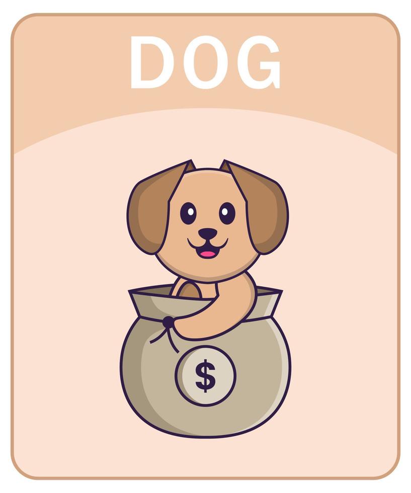 Alphabet flashcard with Cute dog cartoon character. vector