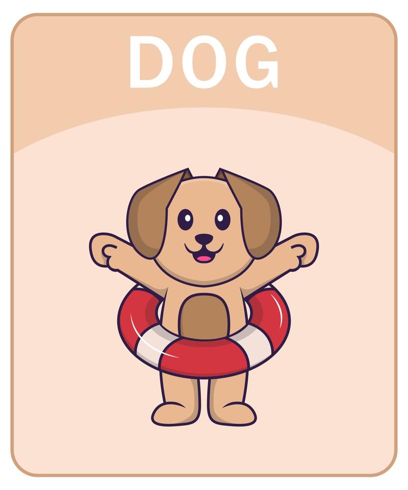 Alphabet flashcard with Cute dog cartoon character. vector