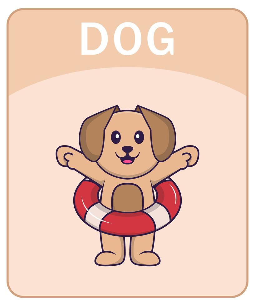 Alphabet flashcard with Cute dog cartoon character. vector