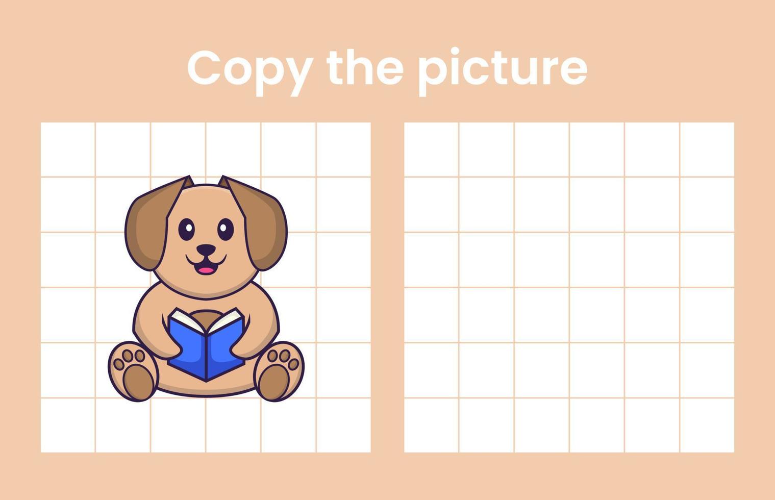 Copy the picture of a cute dog. Educational game for children. Cartoon vector illustration