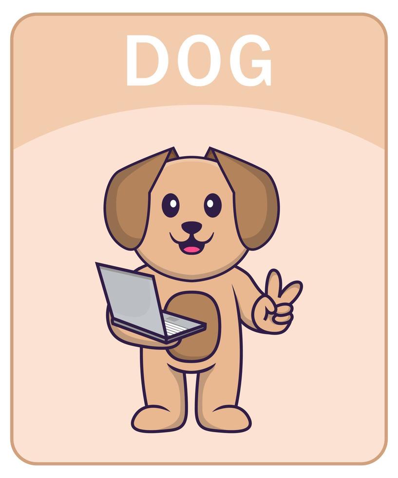 Alphabet flashcard with Cute dog cartoon character. vector