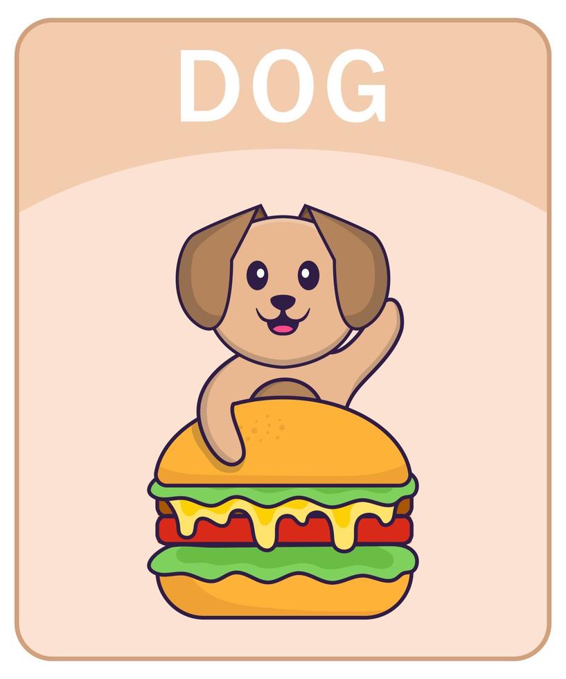 Alphabet flashcard with Cute dog cartoon character. vector