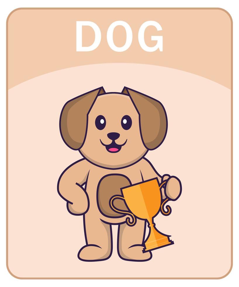 Alphabet flashcard with Cute dog cartoon character. vector
