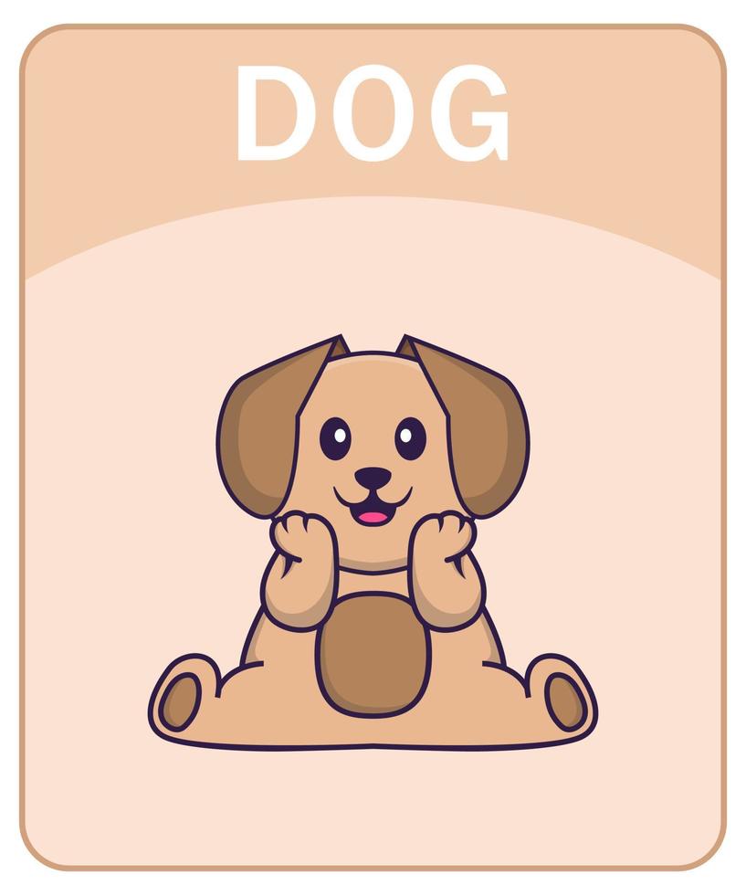 Alphabet flashcard with Cute dog cartoon character. vector