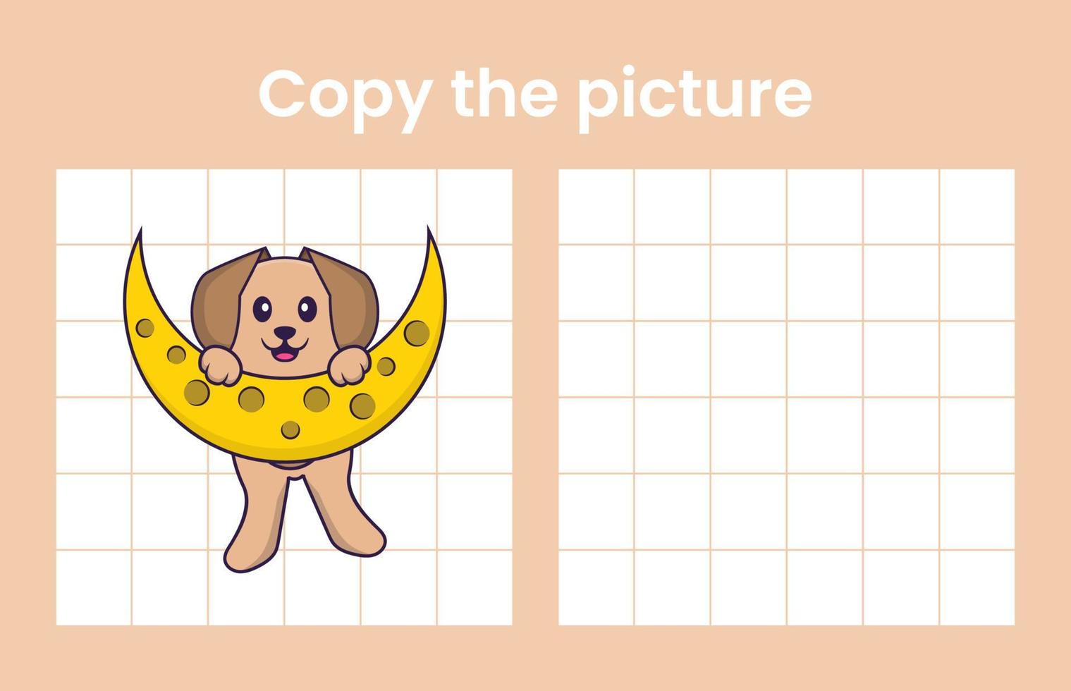 Copy the picture of a cute dog. Educational game for children. Cartoon vector illustration