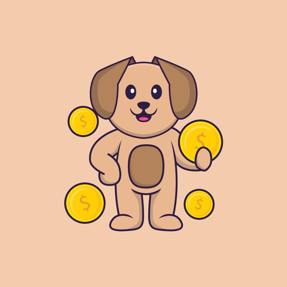 Ilustración de vector de personaje de dibujos animados de perro lindo.