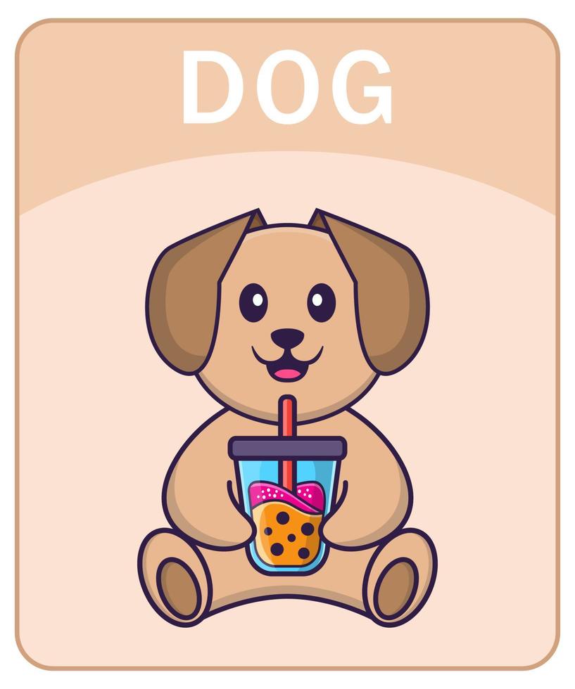 Alphabet flashcard with Cute dog cartoon character. vector