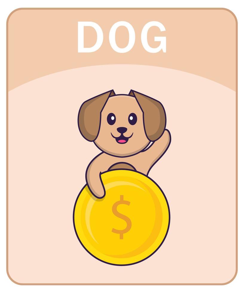 Alphabet flashcard with Cute dog cartoon character. vector