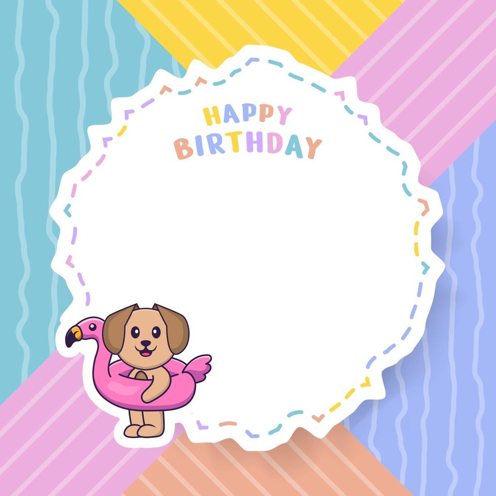 Happy Birthday greeting card with Cute dog cartoon character. Vector Illustration