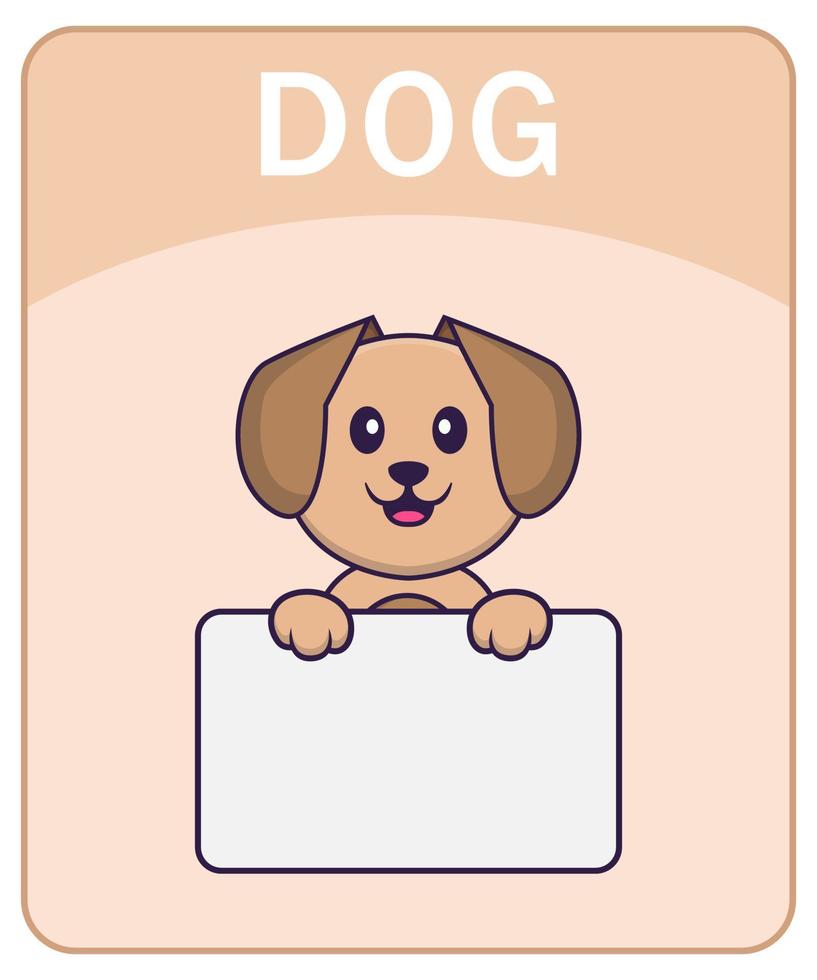Alphabet flashcard with Cute dog cartoon character. vector