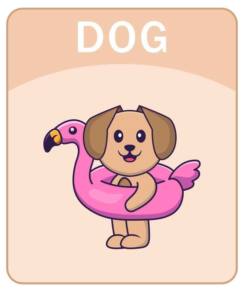 Alphabet flashcard with Cute dog cartoon character. vector