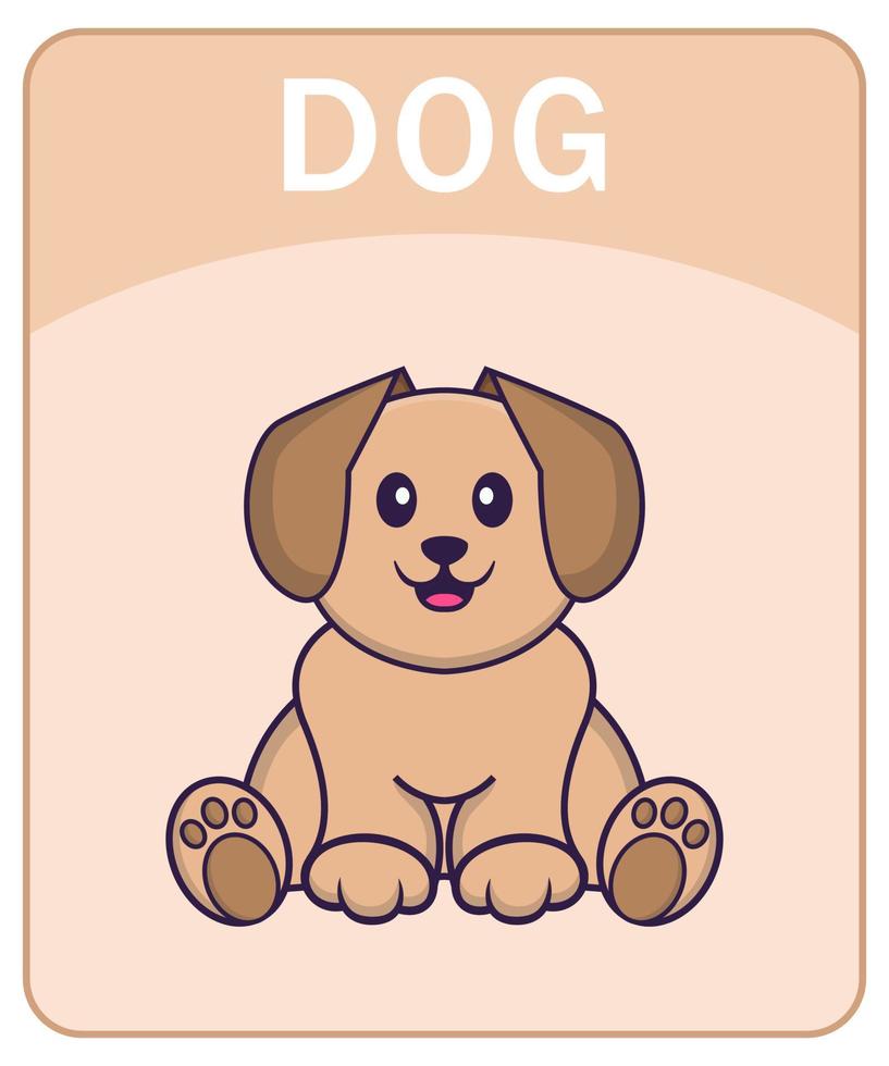 Alphabet flashcard with Cute dog cartoon character. vector