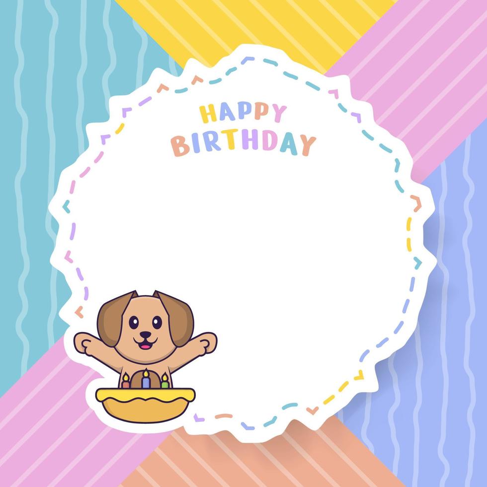 Happy Birthday greeting card with Cute dog cartoon character. Vector Illustration