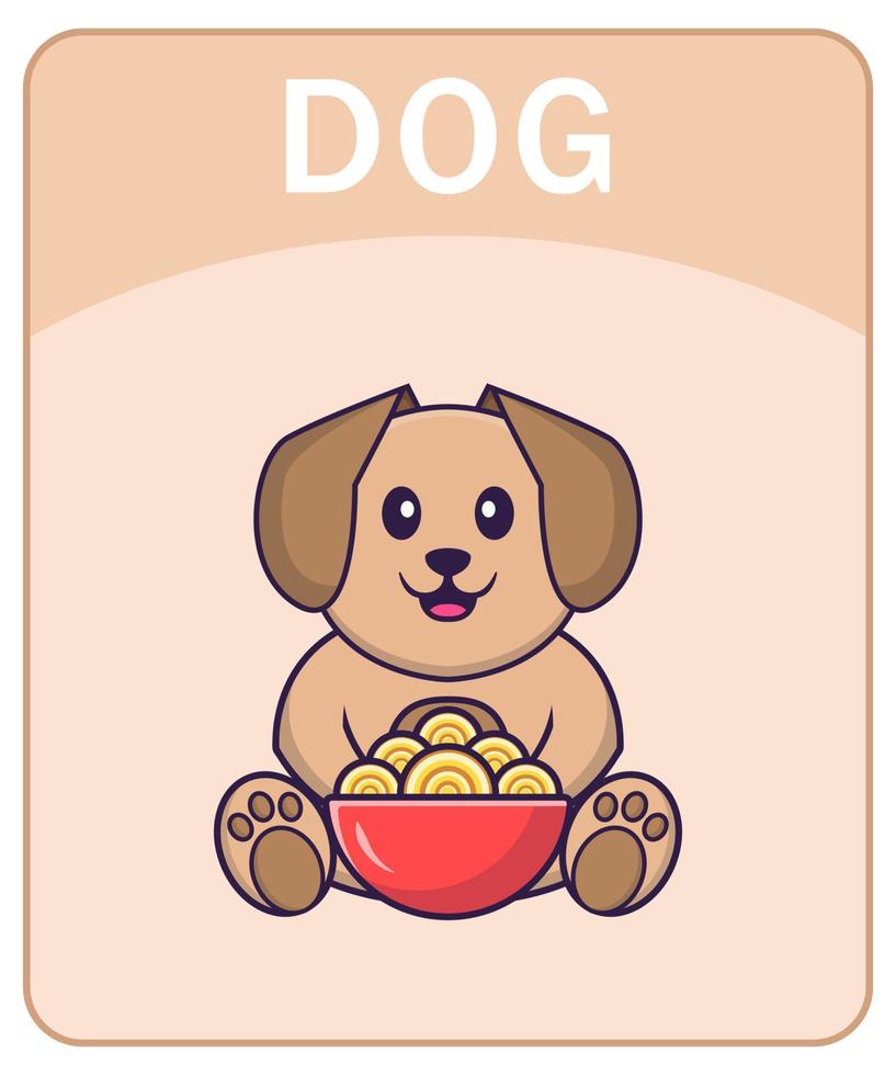 Alphabet flashcard with Cute dog cartoon character. vector