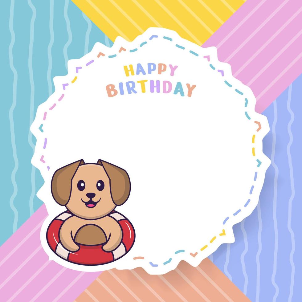 Happy Birthday greeting card with Cute dog cartoon character. Vector Illustration