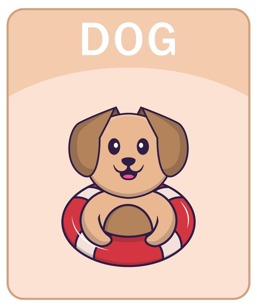 Alphabet flashcard with Cute dog cartoon character. vector