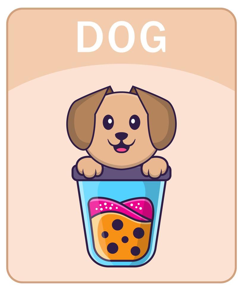 Alphabet flashcard with Cute dog cartoon character. vector