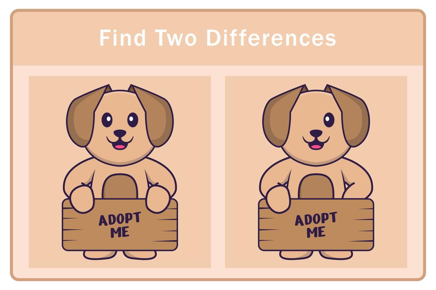 Cute dog cartoon character. Find differences. Educational game for children. Cartoon vector illustration