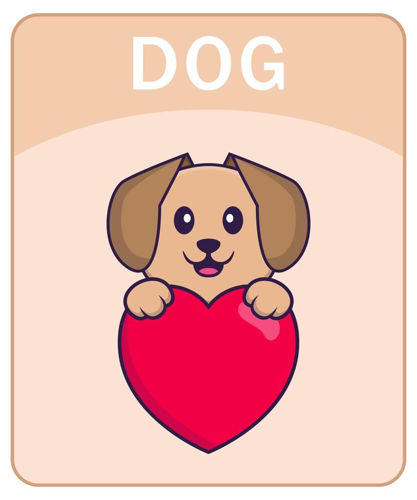 Alphabet flashcard with Cute dog cartoon character. vector