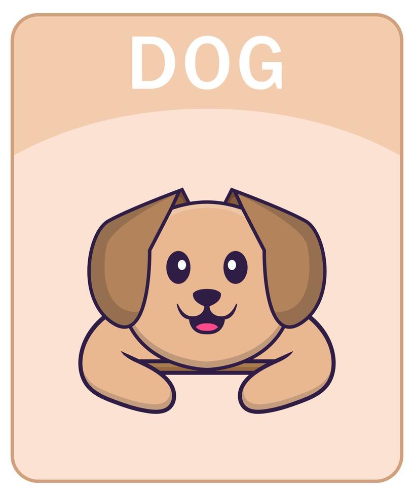 Alphabet flashcard with Cute dog cartoon character. vector