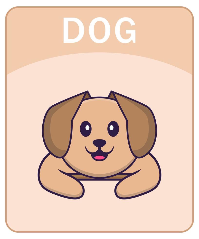 Alphabet flashcard with Cute dog cartoon character. vector